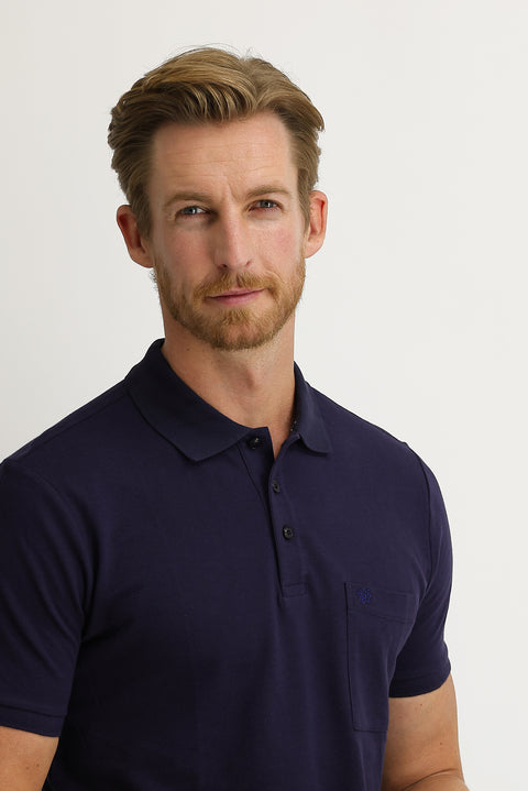 Dark Purple Pocket Polo Neck Regular Fit Cotton T-Shirt