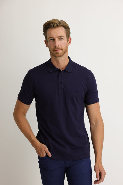 Dark Purple Pocket Polo Neck Regular Fit Cotton T-Shirt