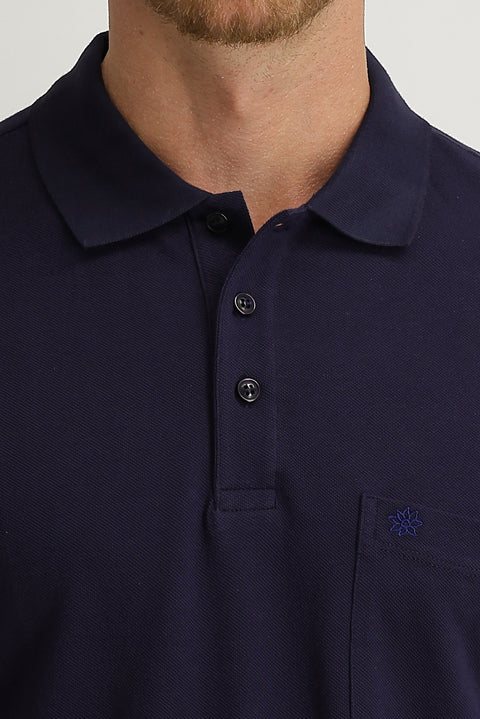 Dark Purple Pocket Polo Neck Regular Fit Cotton T-Shirt