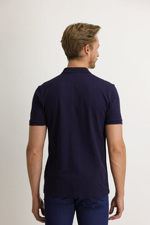 Dark Purple Pocket Polo Neck Regular Fit Cotton T-Shirt