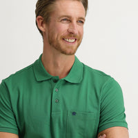 Light Green Pocketed Polo Collar Regular Fit Embroidered Cotton T-Shirt