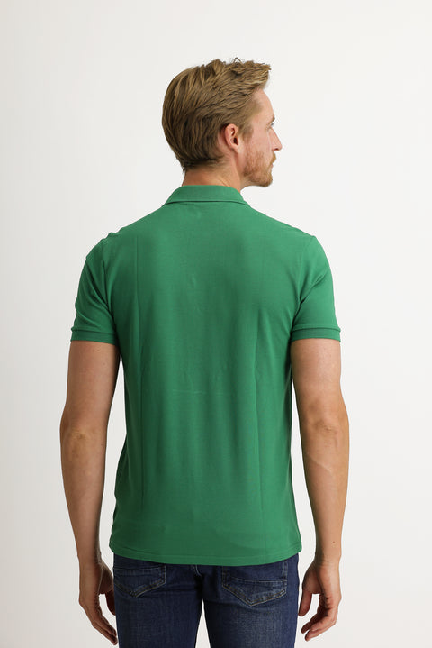 Light Green Pocketed Polo Collar Regular Fit Embroidered Cotton T-Shirt