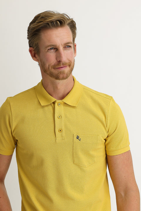 Saffron Pocket Polo Collar Regular Fit Cotton T-Shirt