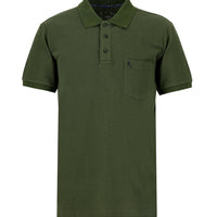 Medium Khaki Pocketed Polo Collar Regular Fit Embroidered Cotton T-Shirt