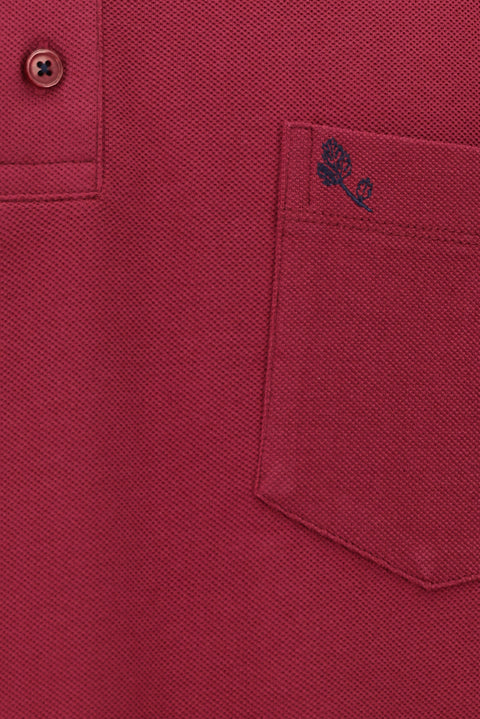 Şarap Bordo Cepli Polo Yaka Regular Fit Nakışlı Pamuk Tişört