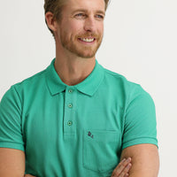 Dark Green Pocketed Polo Neck Regular Fit Cotton T-Shirt