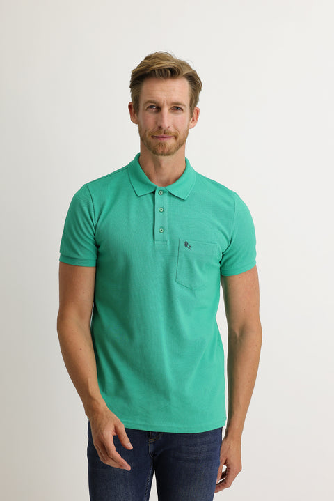 Dark Green Pocketed Polo Neck Regular Fit Cotton T-Shirt