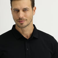 Siyah Polo Yaka Regular Fit Pamuk Tişört