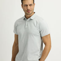Silver Polo Collar Regular Fit Cotton T-shirt