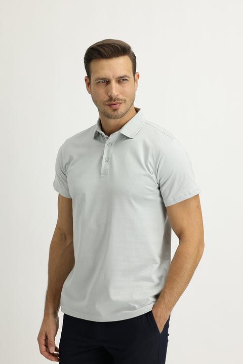 Silver Polo Collar Regular Fit Cotton T-shirt