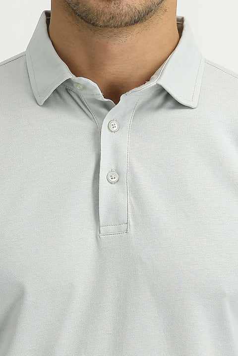 Silver Polo Collar Regular Fit Cotton T-shirt