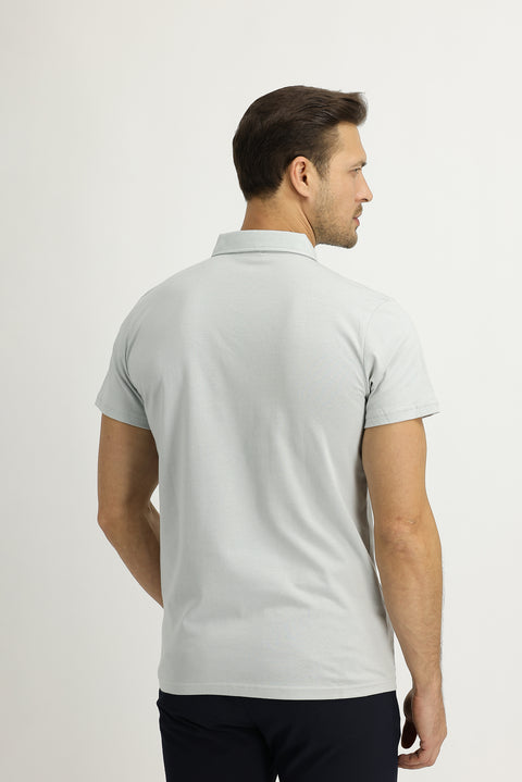 Silver Polo Collar Regular Fit Cotton T-shirt