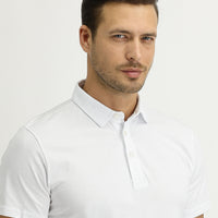 White Polo Collar Regular Fit Cotton T-shirt