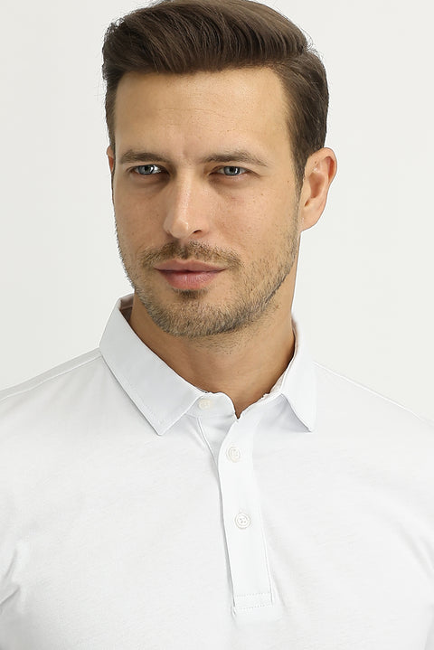 White Polo Collar Regular Fit Cotton T-shirt