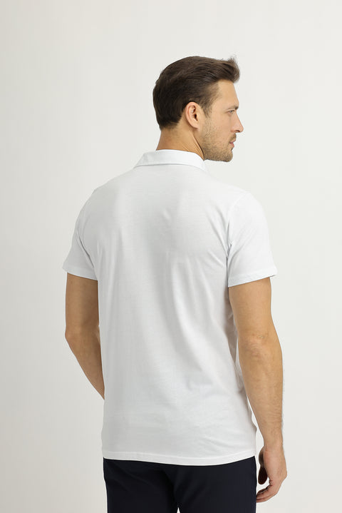 White Polo Collar Regular Fit Cotton T-shirt