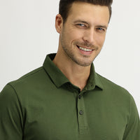Medium Khaki Polo Collar Regular Fit Cotton T-shirt