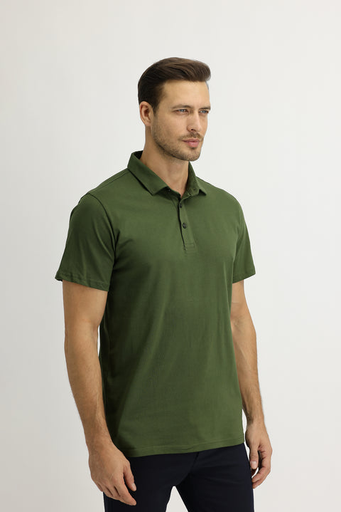 Medium Khaki Polo Collar Regular Fit Cotton T-shirt