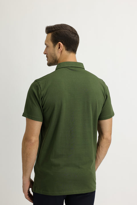 Medium Khaki Polo Collar Regular Fit Cotton T-shirt