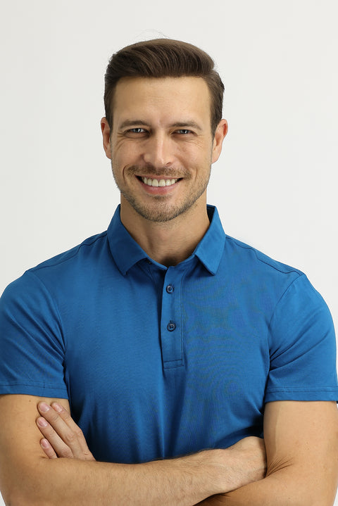Medium Petrol Polo Collar Regular Fit Cotton T-Shirt