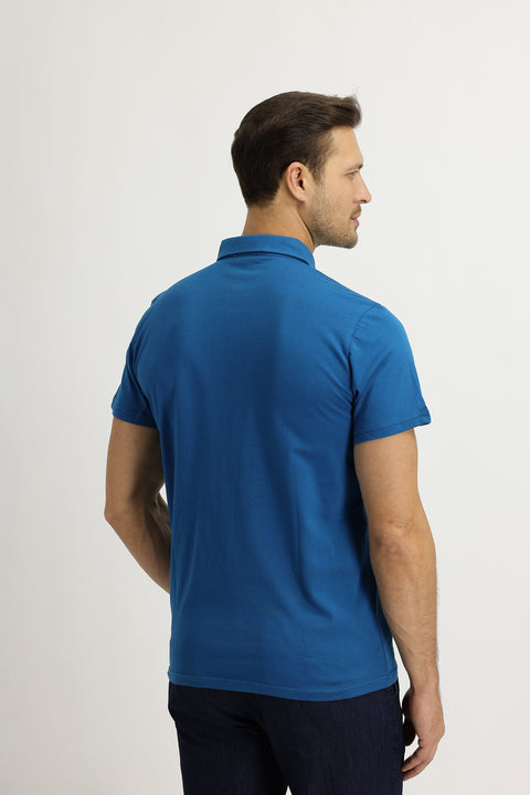 Medium Petrol Polo Collar Regular Fit Cotton T-Shirt