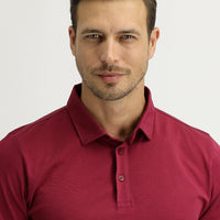 Wine Burgundy Polo Collar Regular Fit Cotton T-Shirt