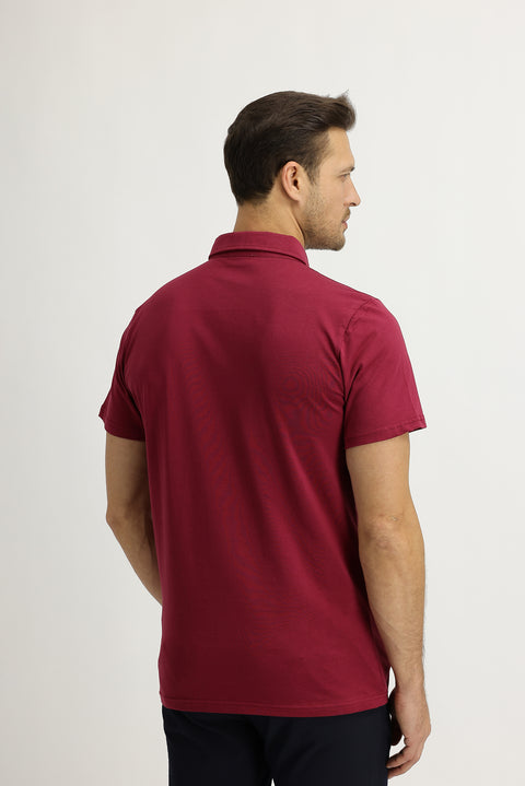 Wine Burgundy Polo Collar Regular Fit Cotton T-Shirt
