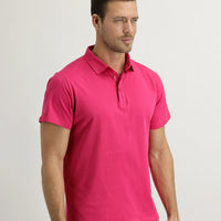 Medium Pink Polo Collar Regular Fit Cotton T-shirt