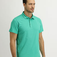 Dark Green Polo Collar Regular Fit Cotton T-shirt