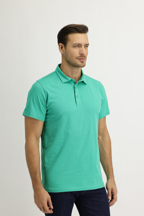 Dark Green Polo Collar Regular Fit Cotton T-shirt
