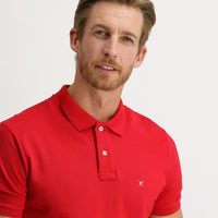 Flag Red Polo Collar Regular Fit Embroidered Cotton T-Shirt