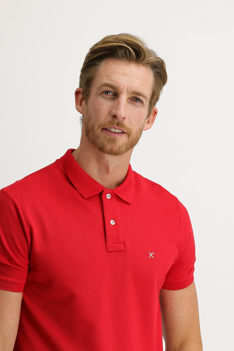 Flag Red Polo Collar Regular Fit Embroidered Cotton T-Shirt