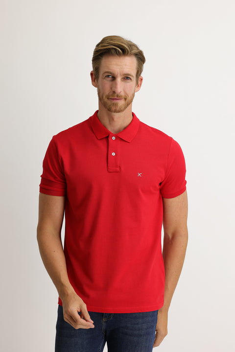 Flag Red Polo Collar Regular Fit Embroidered Cotton T-Shirt