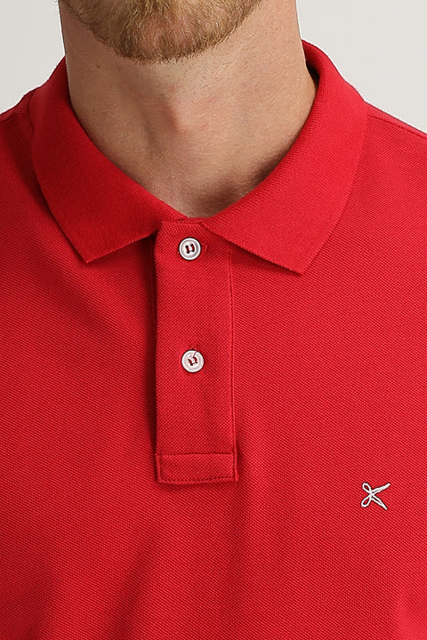 Flag Red Polo Collar Regular Fit Embroidered Cotton T-Shirt