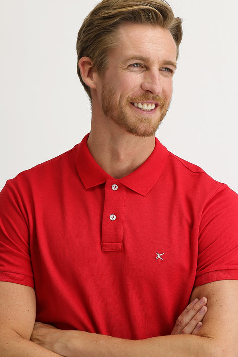 Flag Red Polo Collar Regular Fit Embroidered Cotton T-Shirt