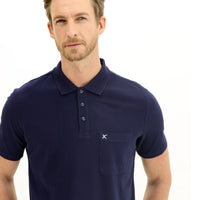Medium Navy Polo Collar Regular Fit Embroidered Cotton T-Shirt