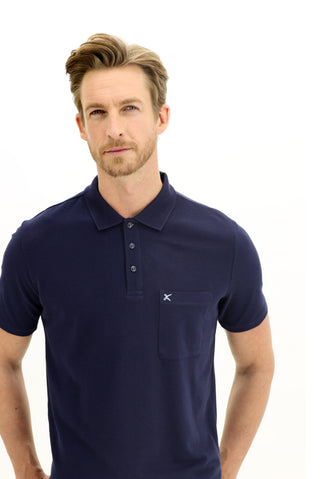  Orta Lacivert Polo Yaka Regular Fit Nakışlı Pamuk Tişört