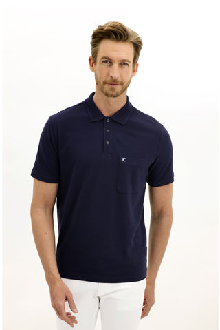  Orta Lacivert Polo Yaka Regular Fit Nakışlı Pamuk Tişört