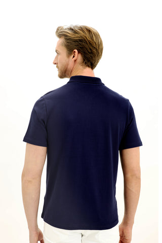 Orta Lacivert Polo Yaka Regular Fit Nakışlı Pamuk Tişört