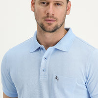 Light Blue Pocketed Polo Collar Regular Fit Embroidered Cotton T-Shirt