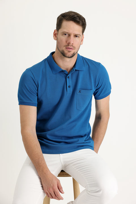 Dark Petrol Pocket Polo Collar Regular Fit T-Shirt