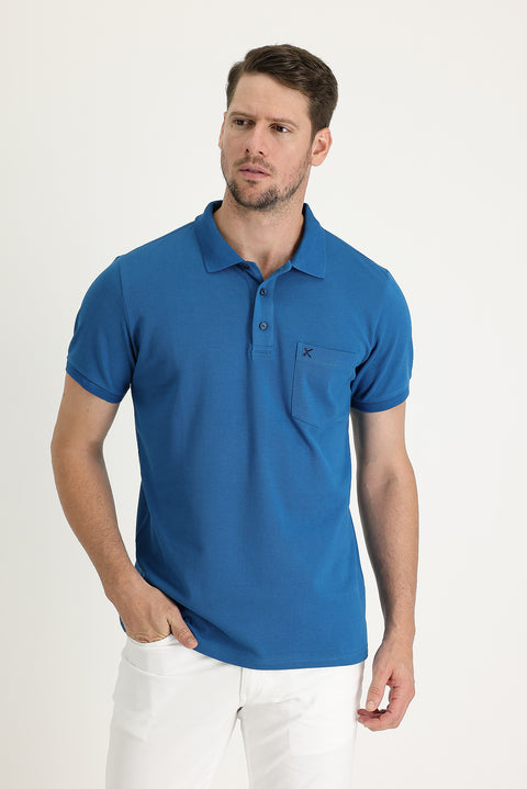 Dark Petrol Pocket Polo Collar Regular Fit T-Shirt