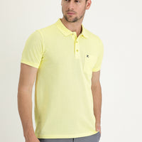 Dark Yellow Pocketed Polo Collar Regular Fit Embroidered Cotton T-Shirt