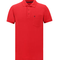 Dark Red Pocketed Polo Collar Regular Fit Embroidered Cotton T-Shirt