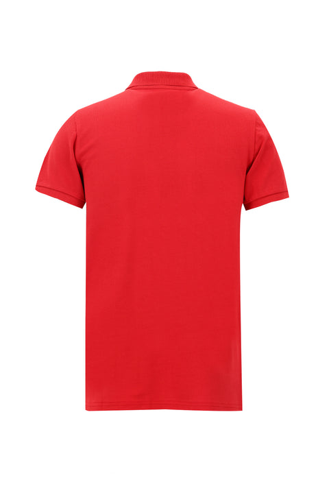 Dark Red Pocketed Polo Collar Regular Fit Embroidered Cotton T-Shirt