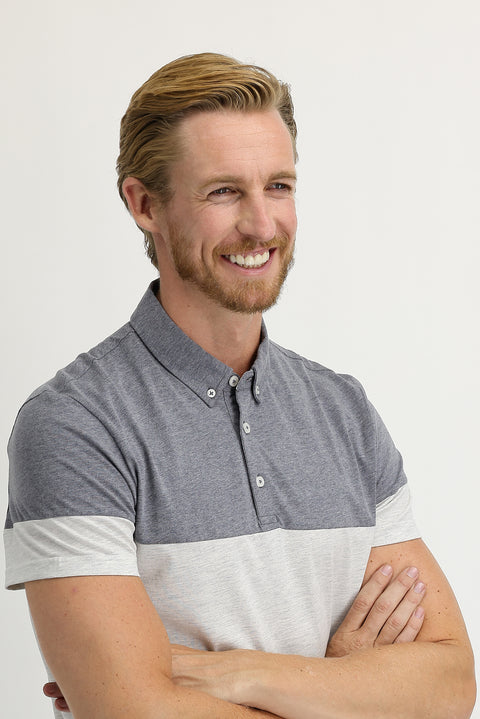 Medium Grey Melange Polo Collar Regular Fit Patterned T-shirt