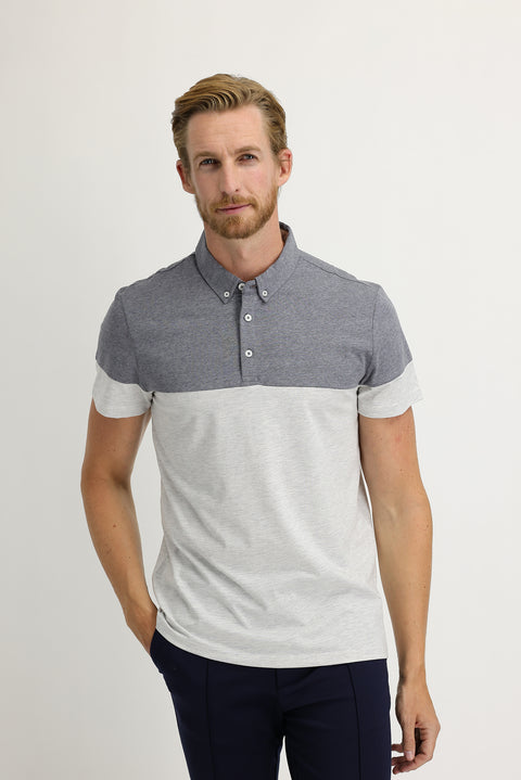 Medium Grey Melange Polo Collar Regular Fit Patterned T-shirt