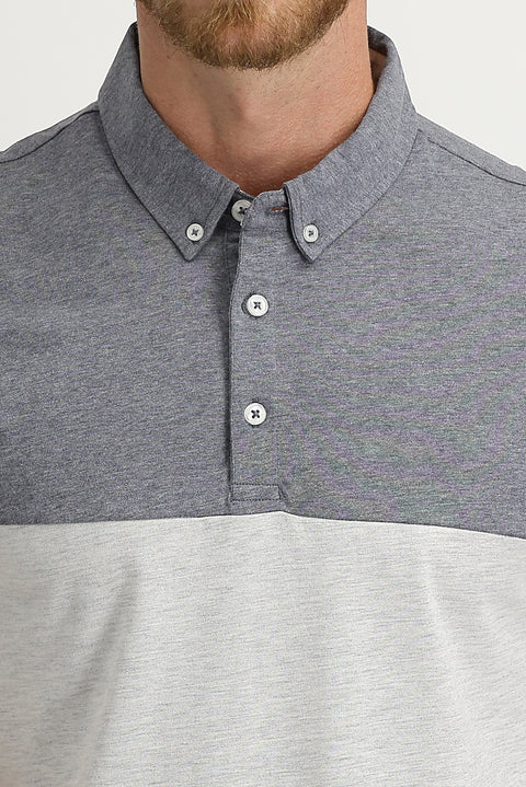 Medium Grey Melange Polo Collar Regular Fit Patterned T-shirt