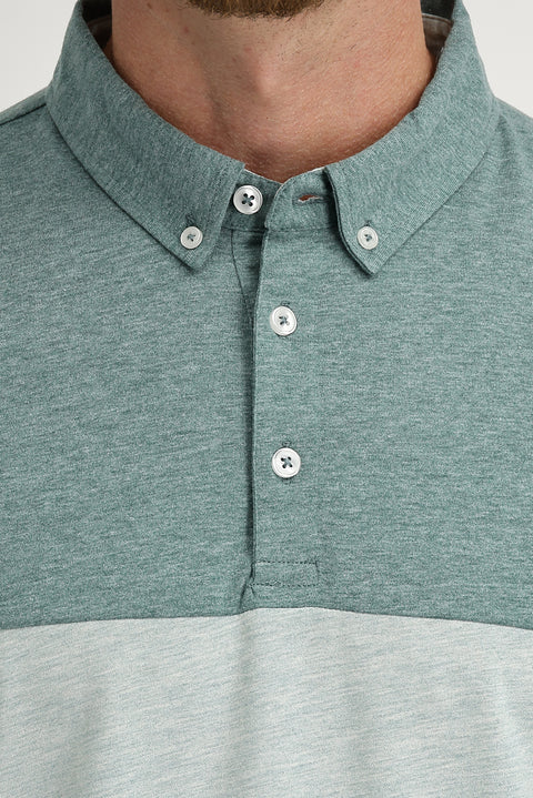Light Green Polo Collar Regular Fit Patterned Cotton T-shirt