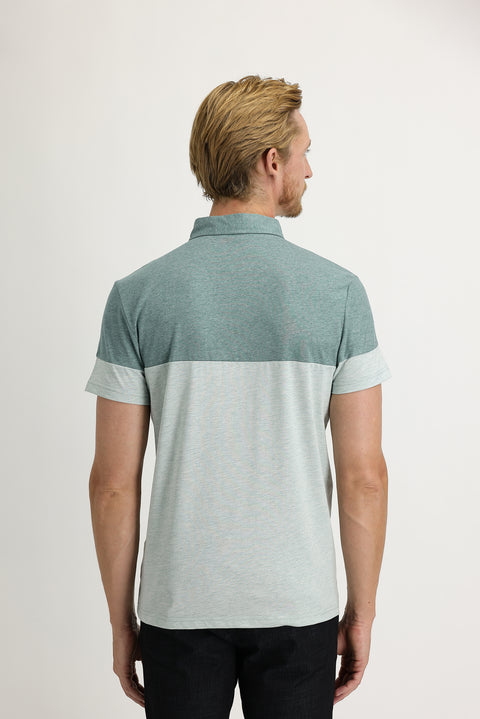 Light Green Polo Collar Regular Fit Patterned Cotton T-shirt