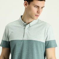 Su Yeşili Polo Yaka Regular Fit Desenli Tişört